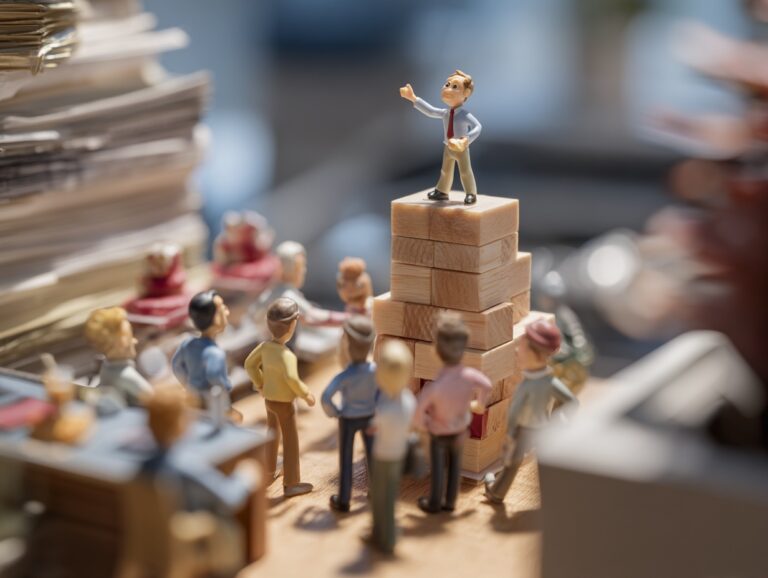 toy leader on blocks speaking to a crowd