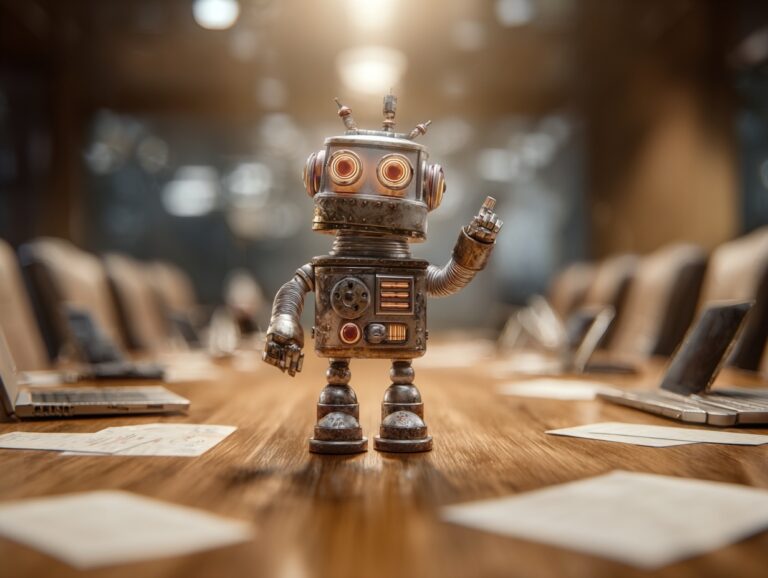 toy robot on a conference table