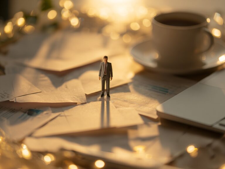 Business toy figurine surrounded by glowing lights