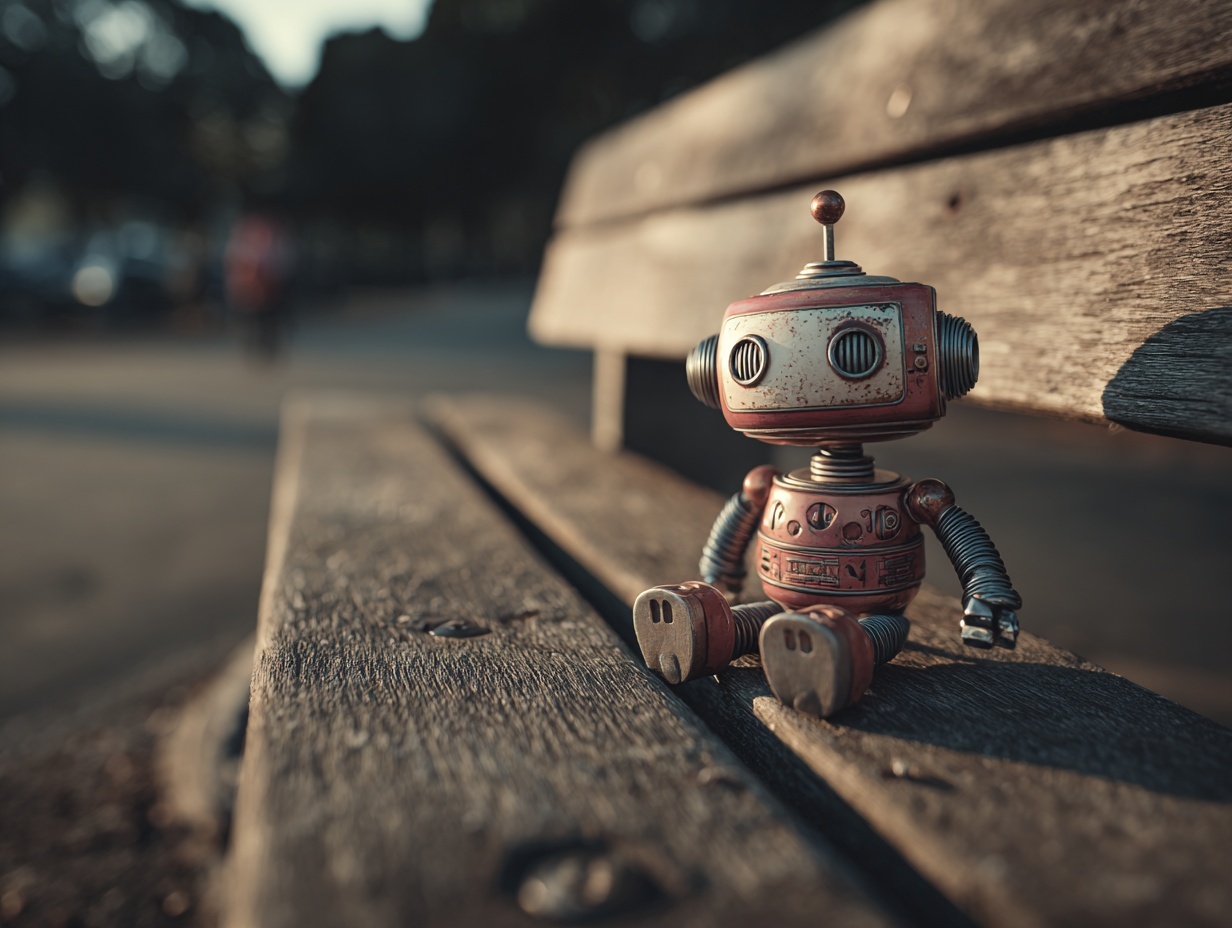 bored toy on a park bench